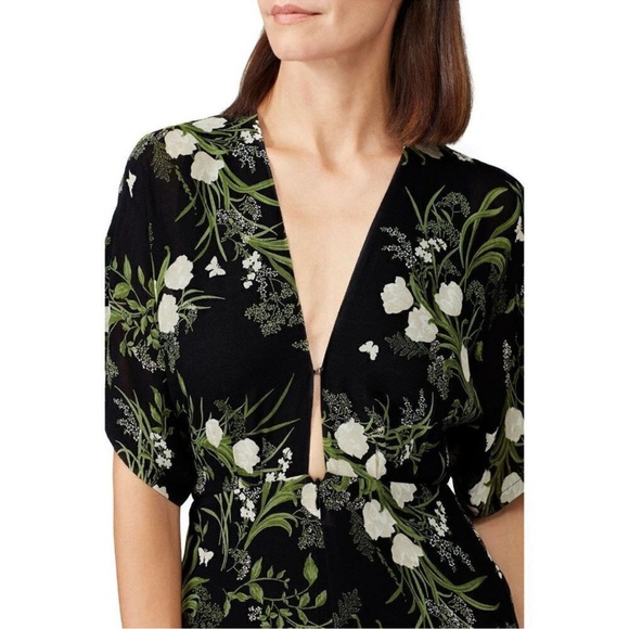 Reformation Lemongrass Jumpsuit Isabella Floral Plunge Black White - Picture 2 of 15